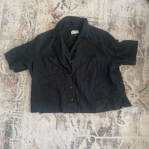 Black linen button up short sleeve top from Target: large